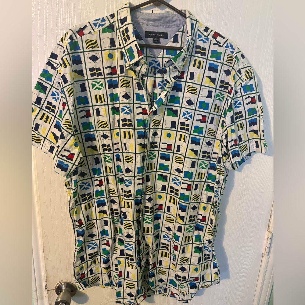 Tommy Hilfiger Short Sleeve Button Up Flag Print Shirt